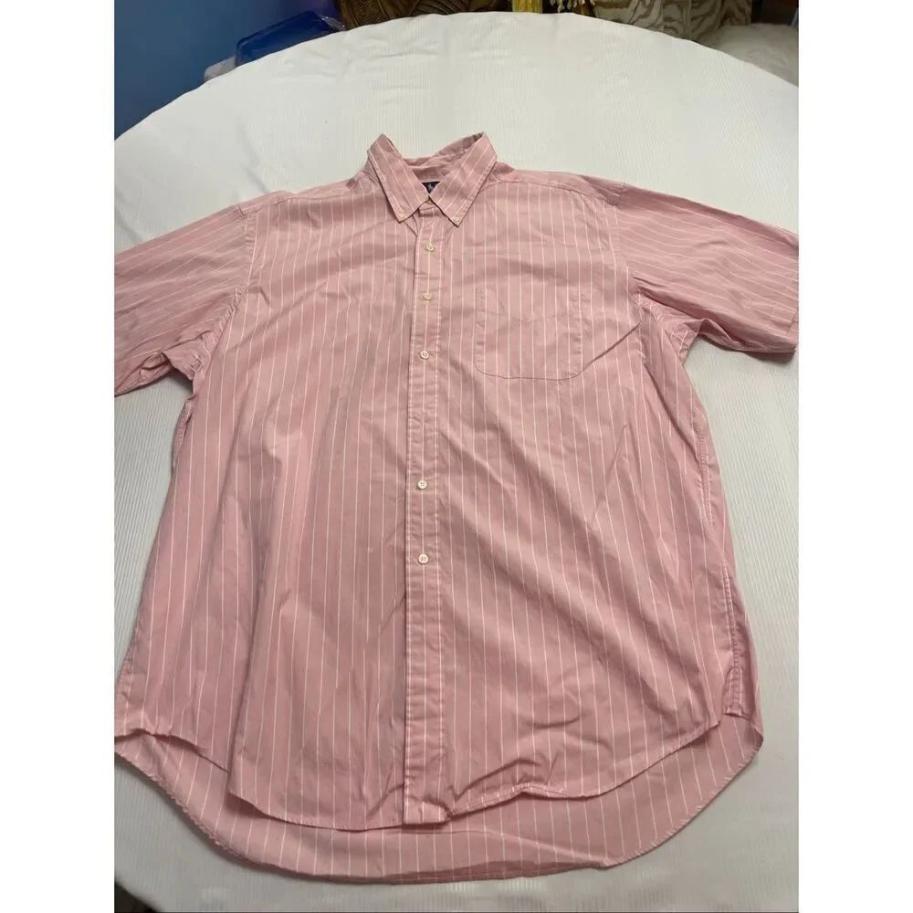 Ralph Lauren Classic Fit Men’s Pink White Stripe Button Up Shirt Size XL